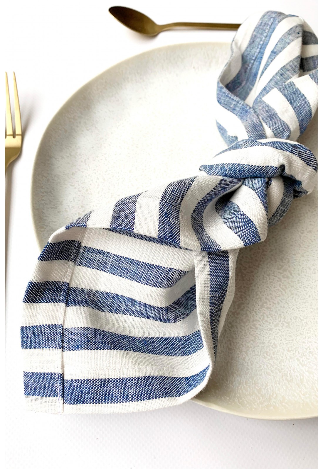 Blue Striped Linen Linen Napkins For Weddings, Dinner - Rustic Table 