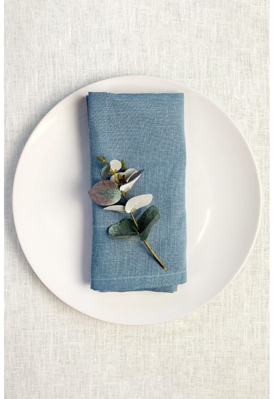 Light Dusty Blue Linen Cloth Napkins for Weddings, Dinner Parties