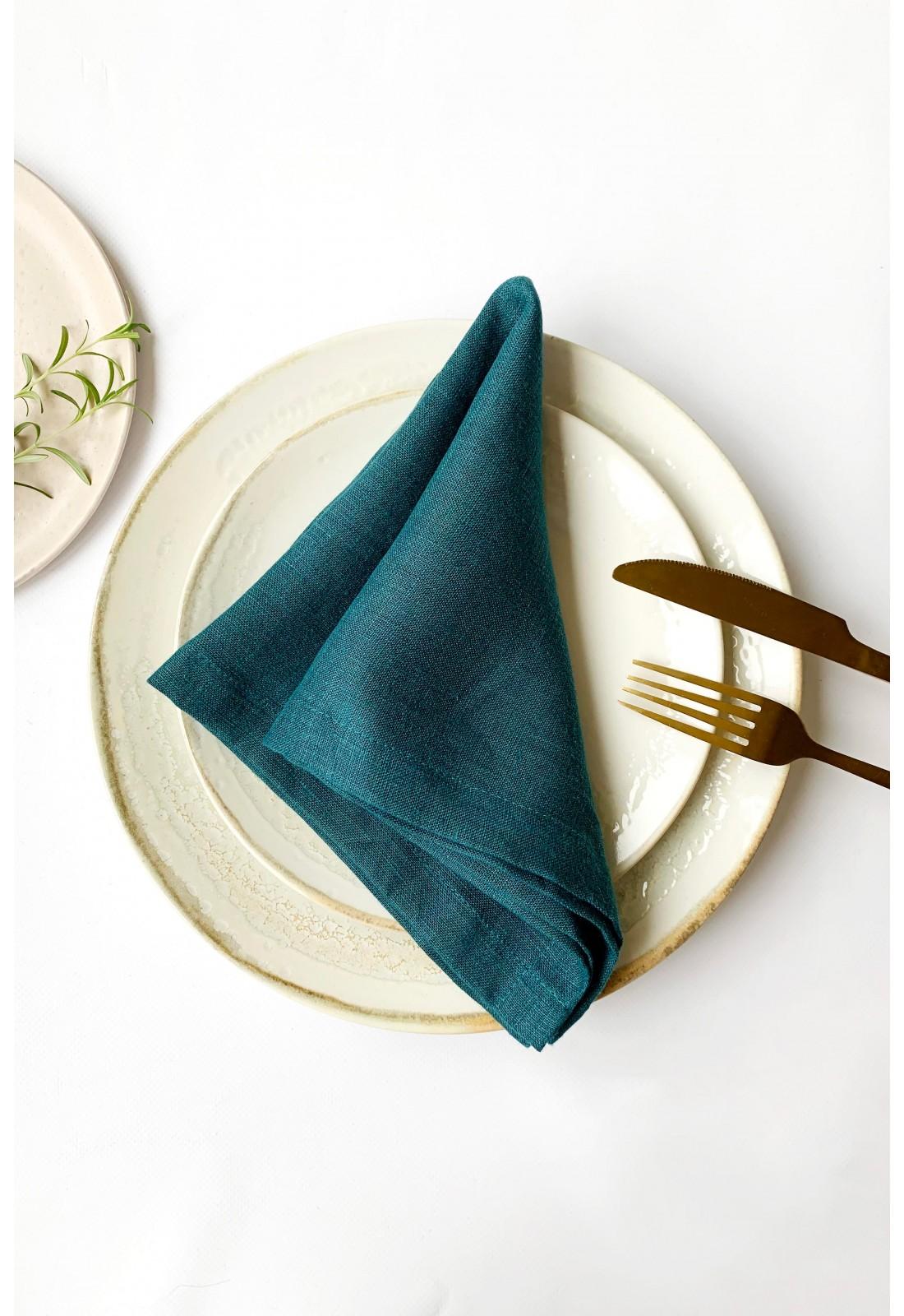 Teal linen napkins Cloth Dinner Wedding Dark Turquoise Bulk Bulk set