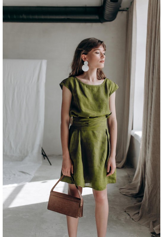 Linen loose dress green