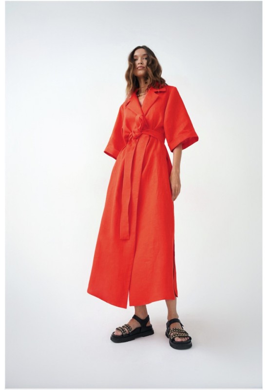 Red Dress. Red Linen Dress. Wrap Linen Dress. Wrap Dress. Elegant Linen  Dress. Linen Clothing. Kimono Dress. 100% Pure Linen italy 