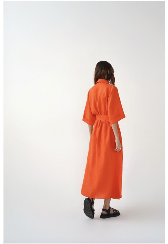 Maxi Linen Wrap Dress - Kimono Sleeves, V-Neck, and Double-Breasted