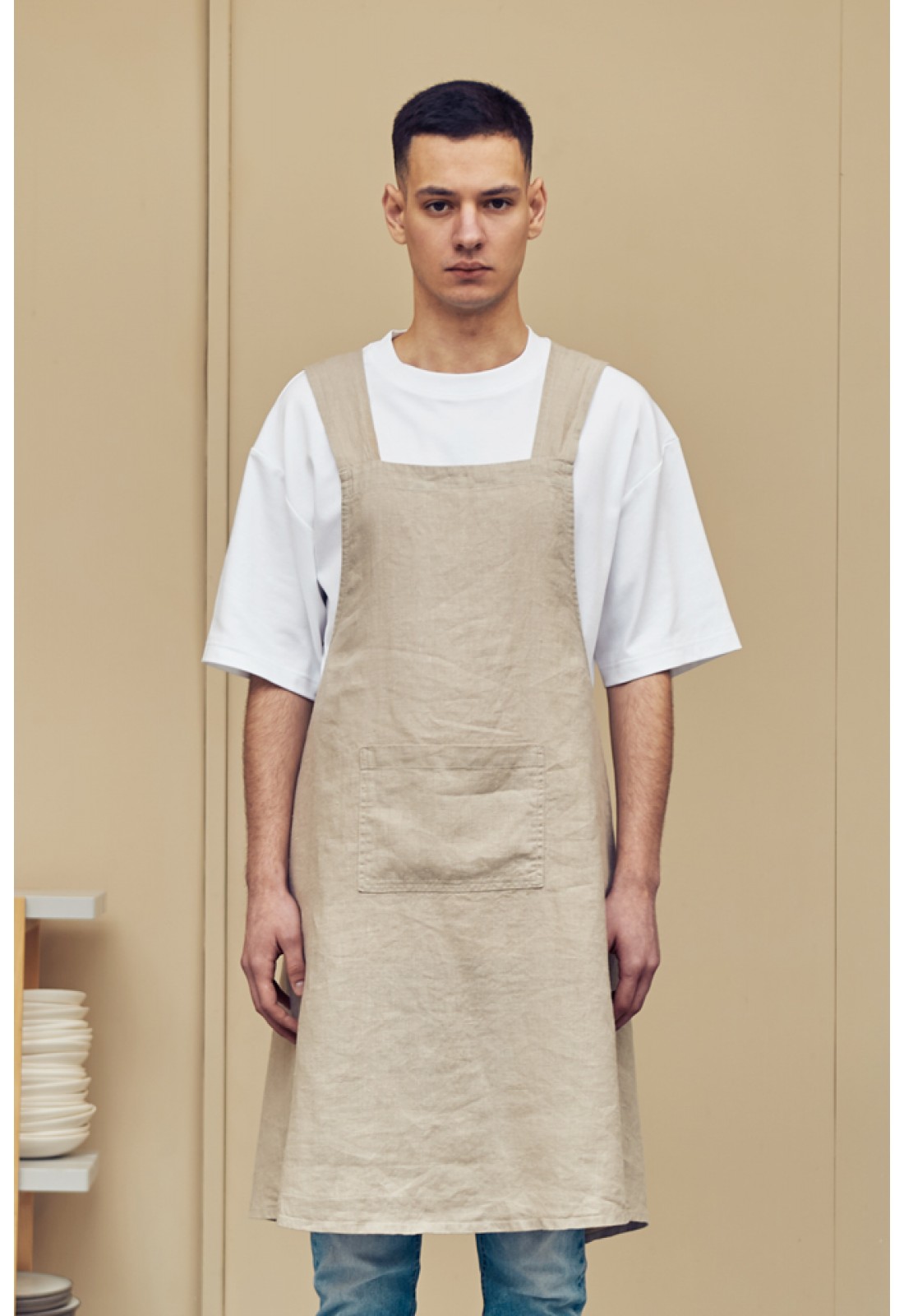 Cross back apron. Japanese linen store apron for woman. Apron for man. Pinafore apron. Unisex kitchen apron.