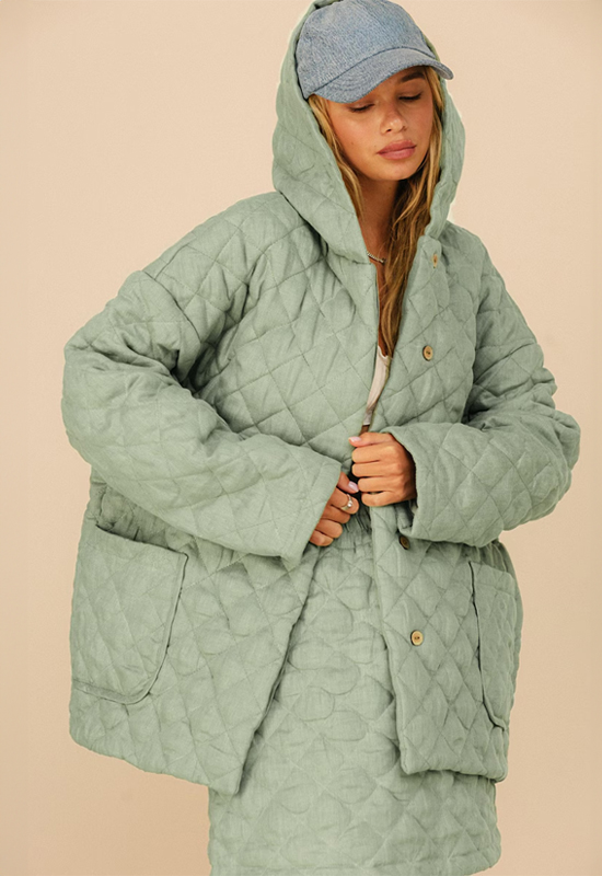 Hooded Quilted Linen Jacket