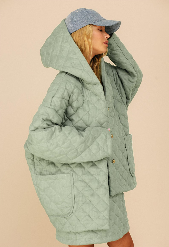 Hooded Quilted Linen Jacket