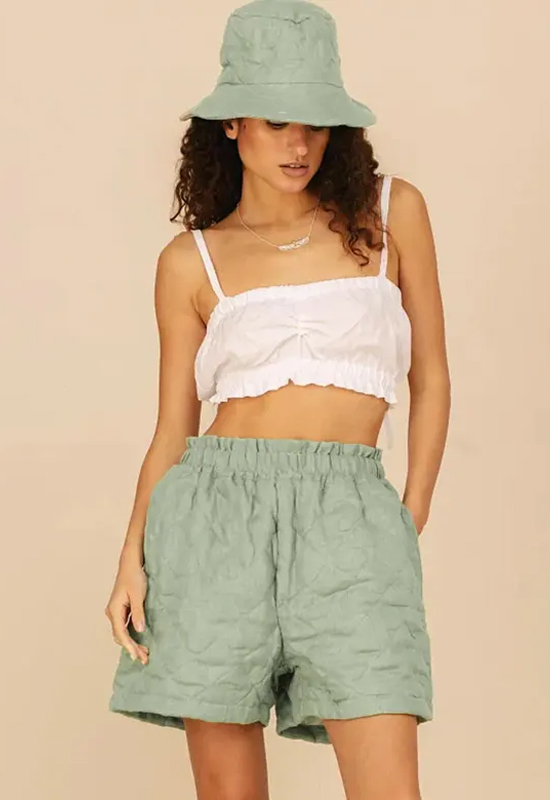 Oversized Quilted Linen Shorts