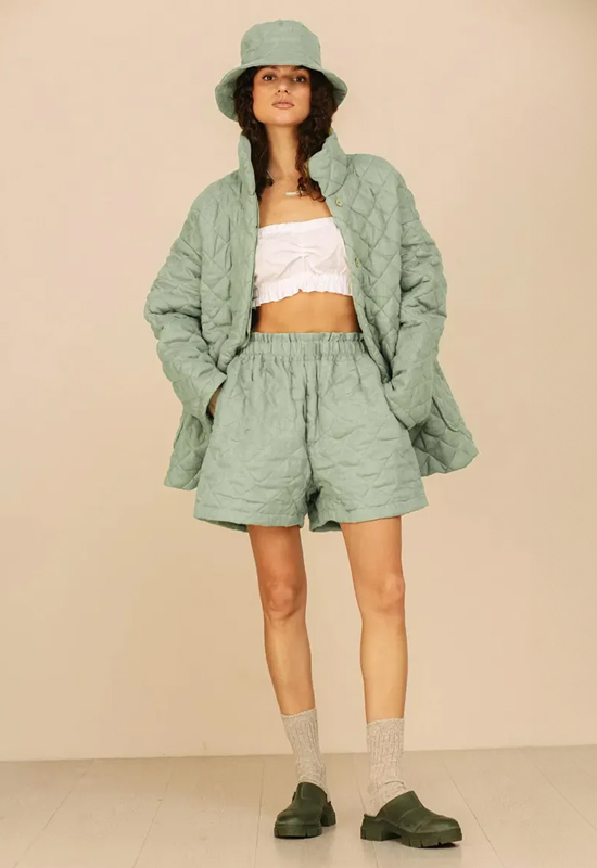 Oversized Quilted Linen Shorts