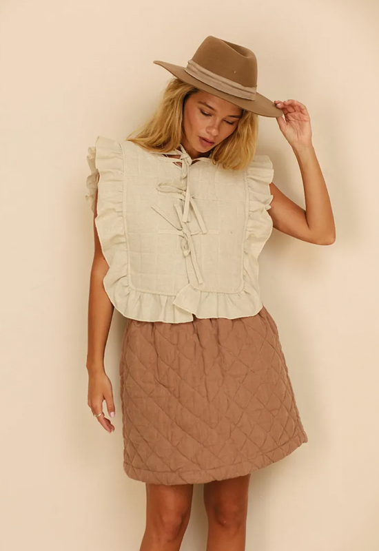 Quilted Linen Mini Skirt for Women