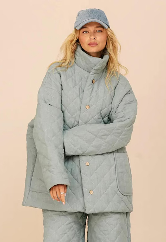 Womens Linen Jacket | Quilted Padded Long Sleeve Oversized Coat | Autumn Peacoat | Warm Clothing for Women - Outerwear